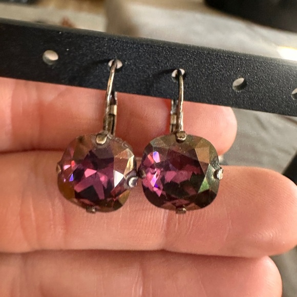 Deep Purple Crystal Leverback Earrings Antique Art Deco Date Night Black Tie - Picture 3 of 5